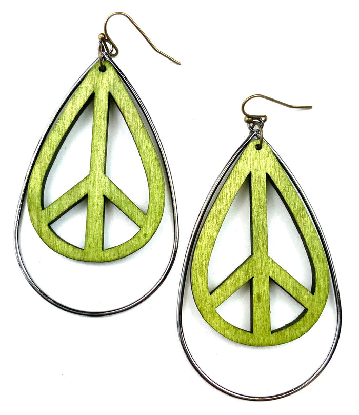 8558- Tie Dye Peace Sign Teardrop Earrings / Lime