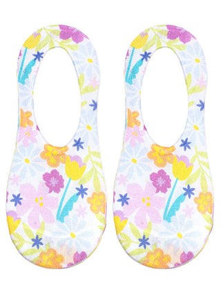 No-Show Liner Socks - Spring Flowers in Bloom - White