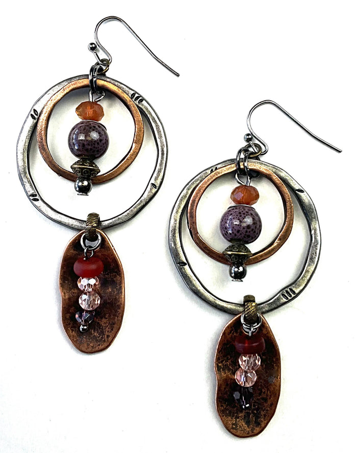 Rings & Oval Dangle On Wire Earrings