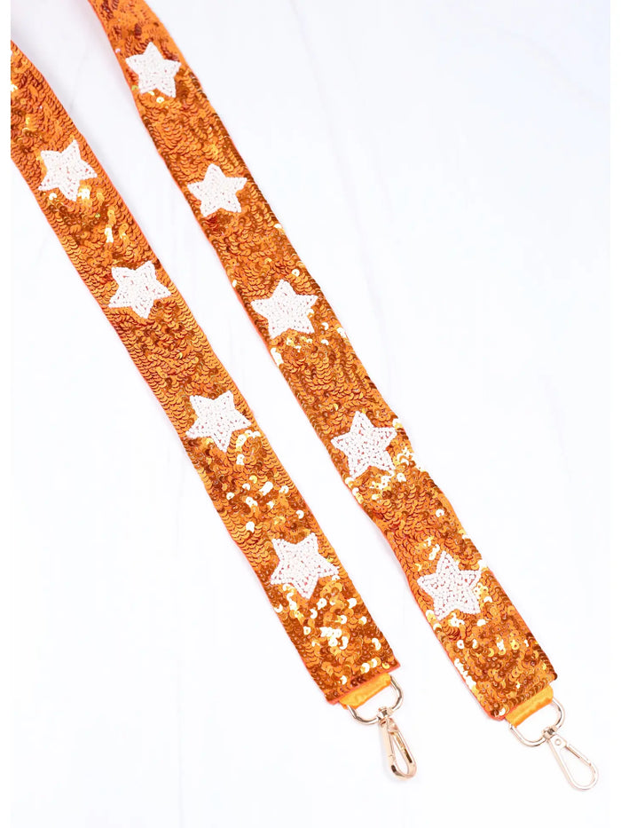 9901- Star Orange & White Sequence Guitar Strap *TN COLLECTION*