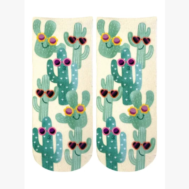 Novelty Graphic Ankle Socks - Too Cool Cacti - Green & Beige