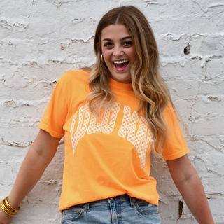 Lulu Mac Checkered Bright Orange Tee