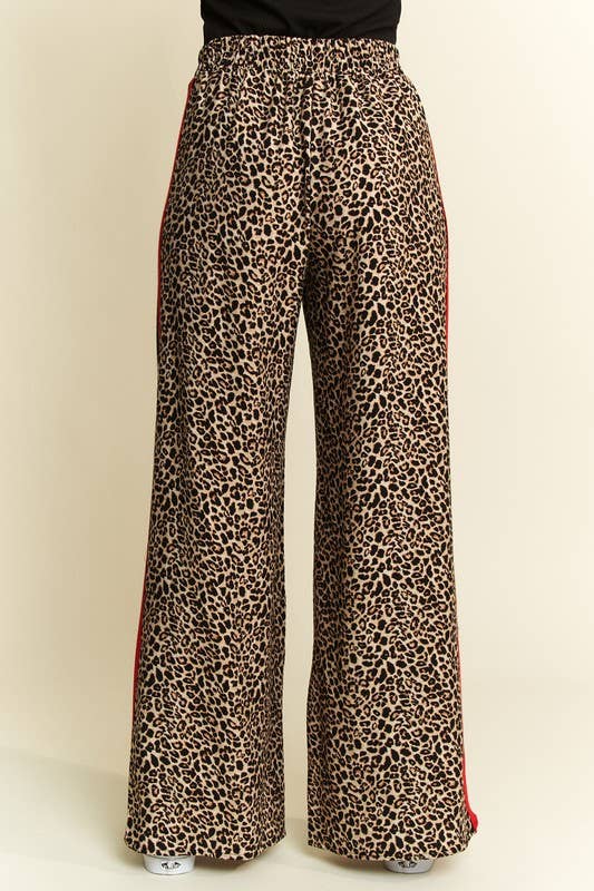 Mocha Leopard Contrast Trouser w/ Red Panel