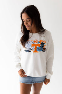 White Tennessee Layer Patch Lantern Sleeve Crew *TN COLLECTION*