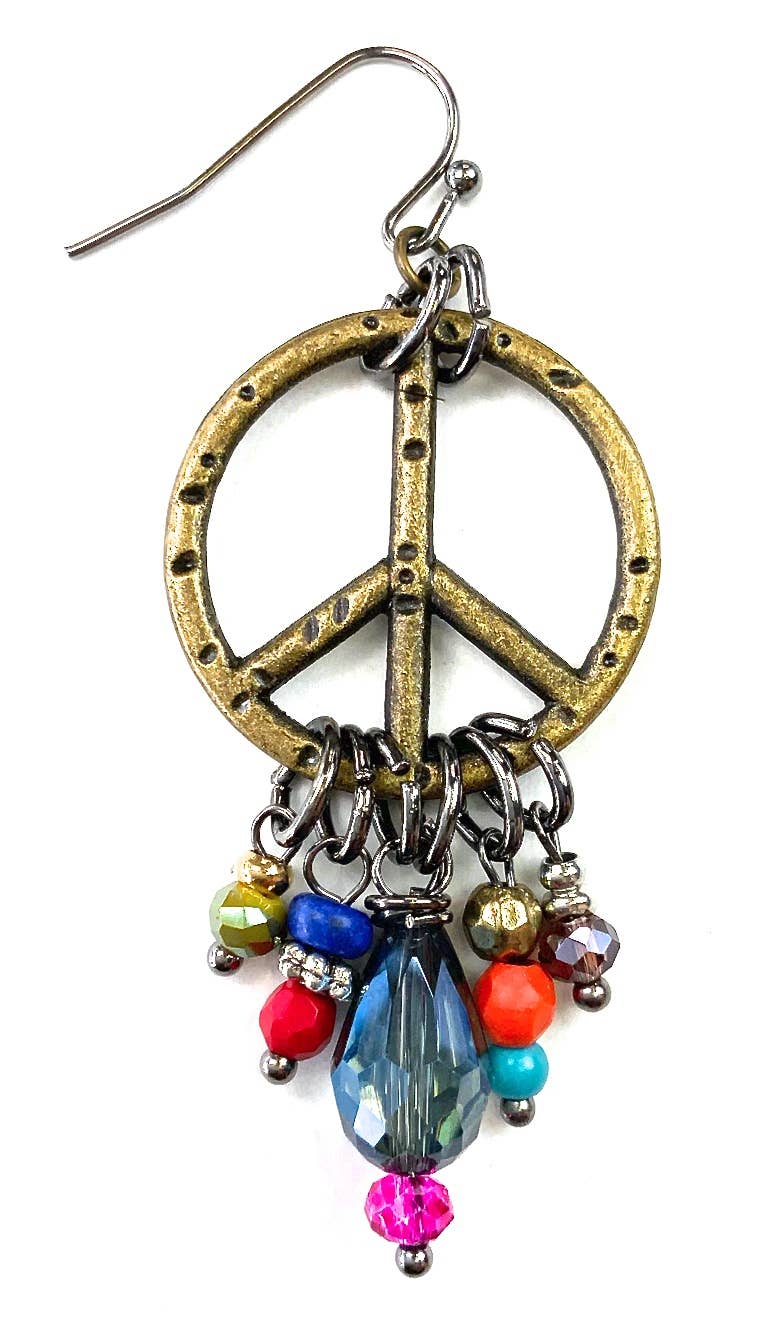 Peace Sign with Beaded Dangles Dangle Earrings