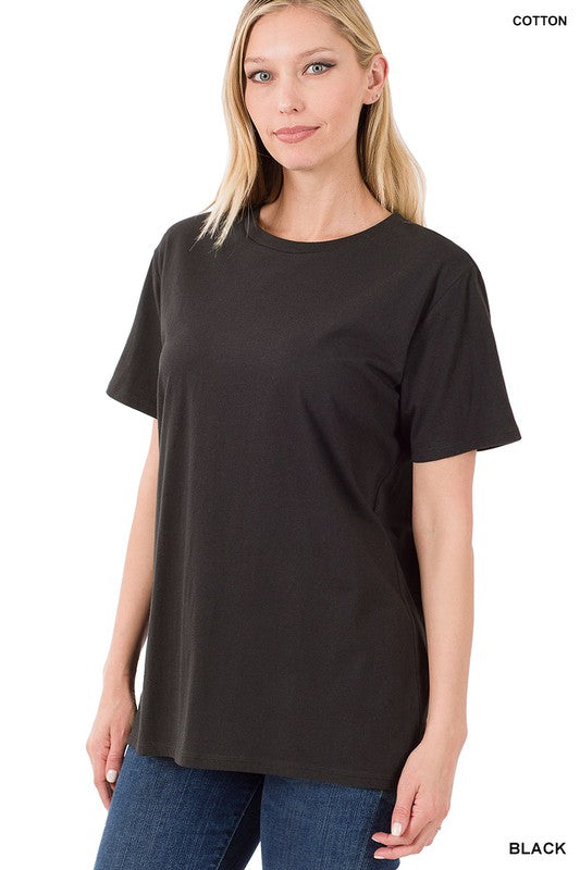 8075- Black Boyfriend Round Neck Tee