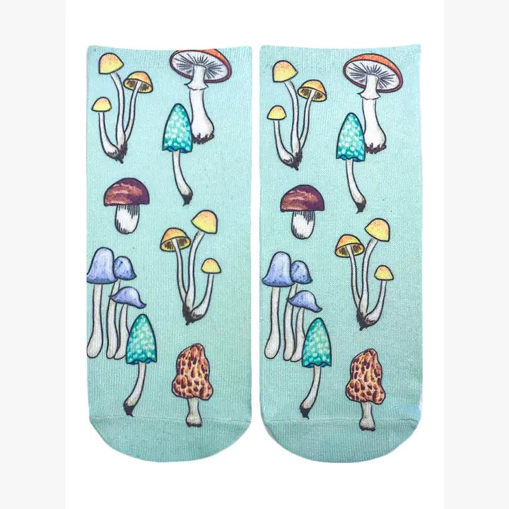 Novelty Graphic Ankle Socks - Rare Mushrooms - Turquoise