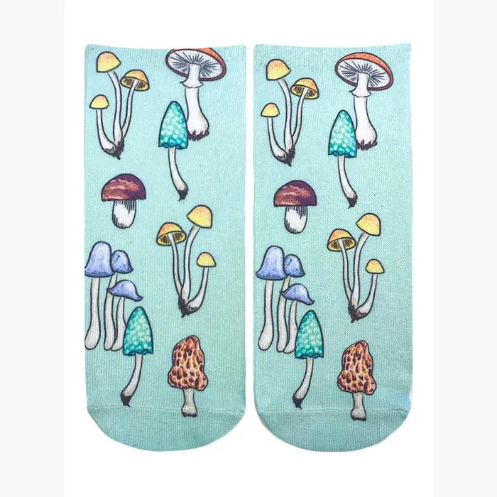Novelty Graphic Ankle Socks - Rare Mushrooms - Turquoise