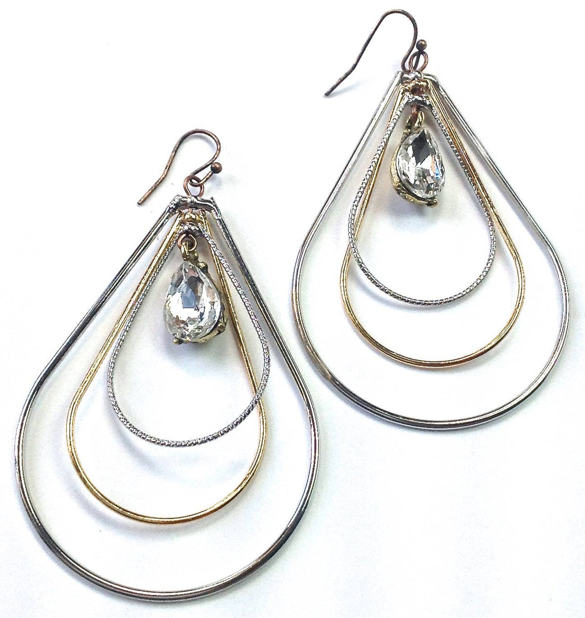 8562- Triple Tear Hoop w/ Crystal Drop Earrings
