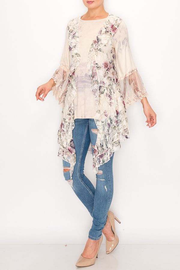 10170- Lace Floral Ruffle Vest