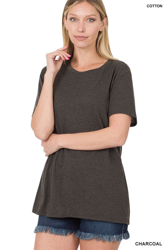 8076- Charcoal Boyfriend Round Neck Tee