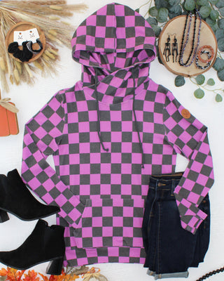 09.09 EN ROUTE Ashley Hoodie - Black and Purple Checkers