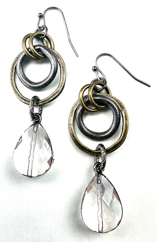 Stacked Rings & Glass Teardrop Dangle