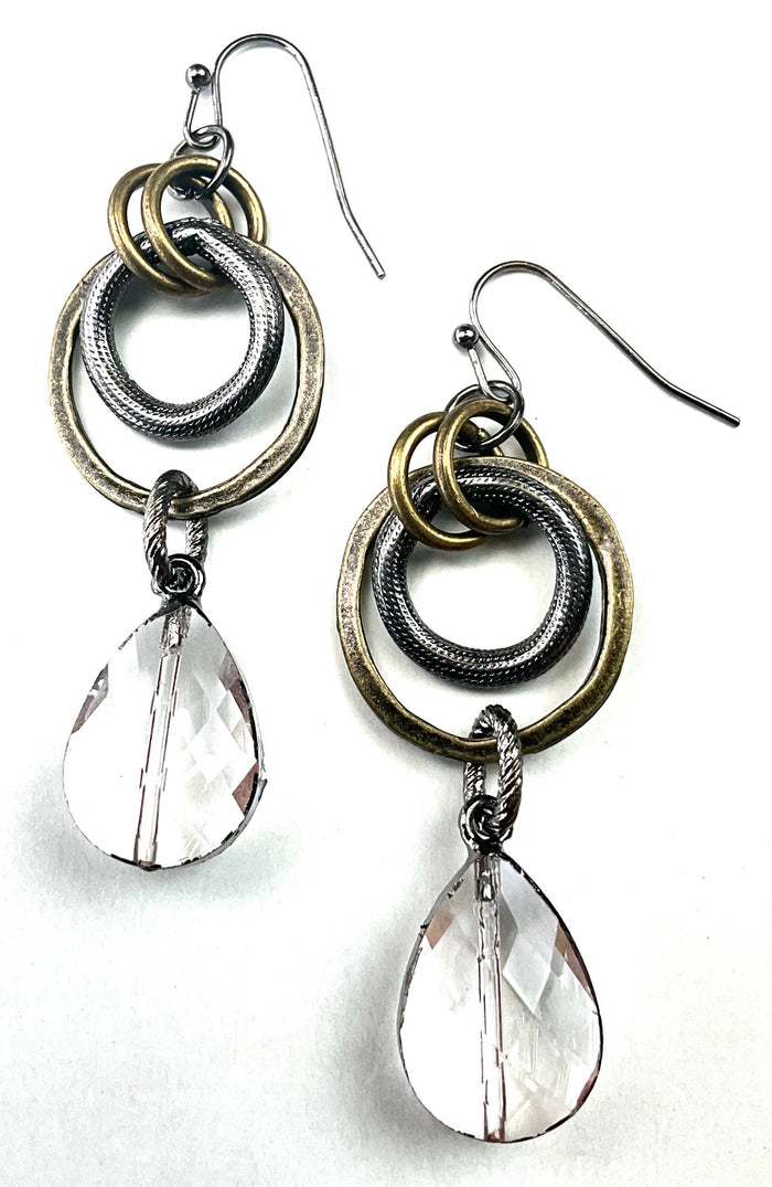 Stacked Rings & Glass Teardrop Dangle