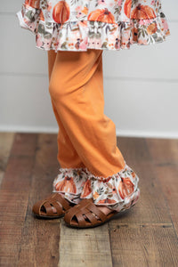 Kids Pumpkin Stripe Ruffle Rosette Two Piece Fall Pant Set *KIDS*