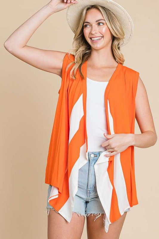 460- Orange & Wite Color Block Drape Vest