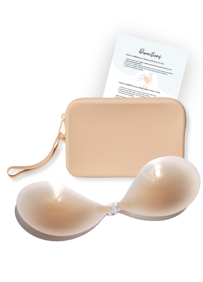 D CUP X1 Adhesive Stick-on Bra + x1 Silicone Travel Case: Dark Nude / D / Light Tint