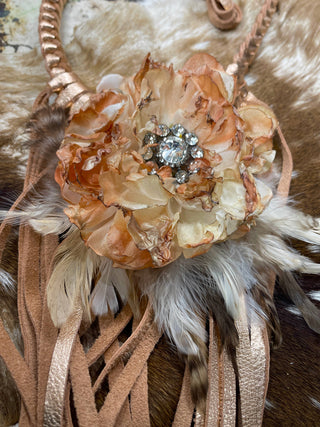 Soft Leather Fringe Flower Necklace: Denim blue
