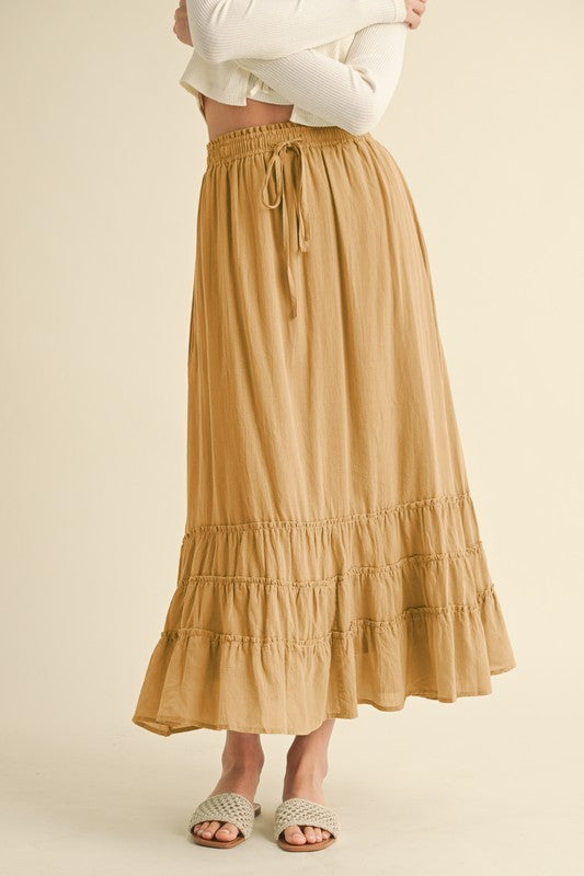 Mustard Tiered Maxi Skirt