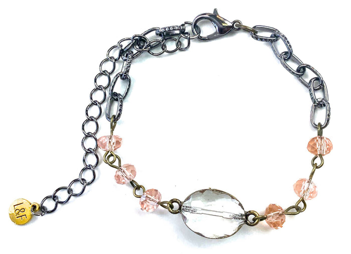 BR-Rosaried & Edged On Chain Rose Charm Bracelet