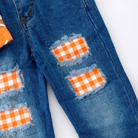 2617- Gingham Football Girls Set - Orange