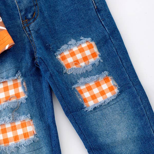 2617- Gingham Football Girls Set - Orange