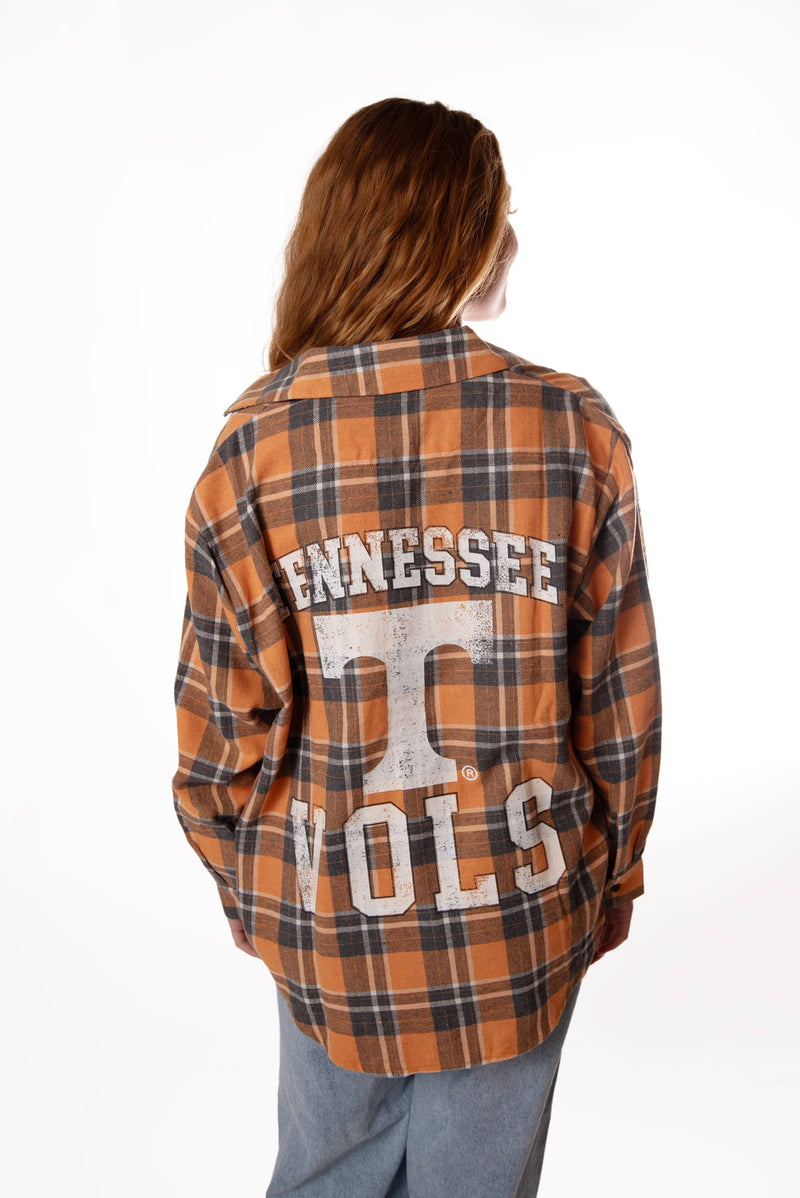 Orange and Grey Plaid Tennessee Meyer Varsity Oversized Button Down *TN COLLECTION*