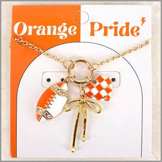 Gameday Charm Necklace with Football, Bow, and Heart 16"-18" Necklace