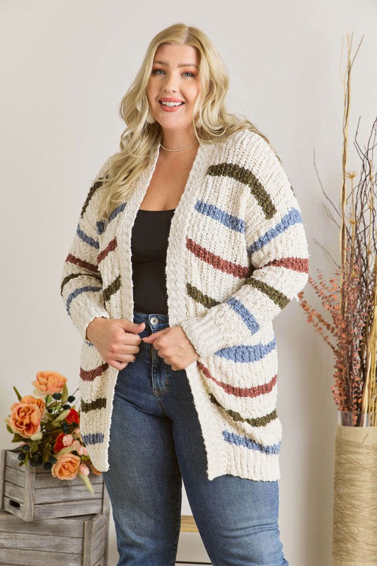 20399- Ivory Stripe Chunky Knit Cardigan