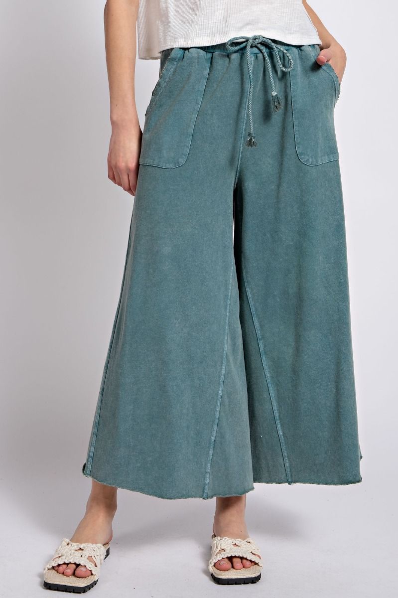 2676- Teal Green Wide Leg French Terry Pants