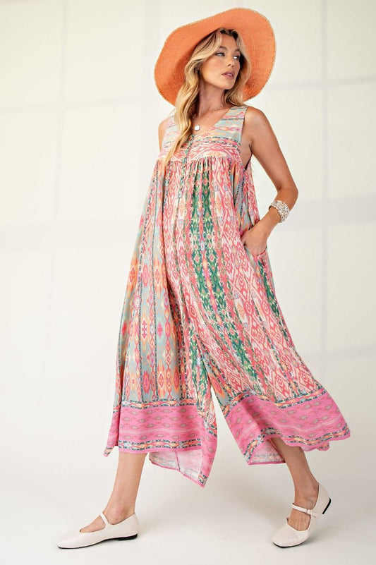 Ethnic Border Printed Wide Leg Jumpsuit by Easel