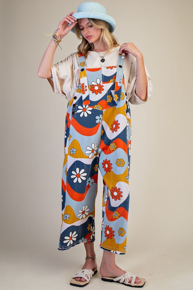 Flower Power Washed Twill Overalls by Easel
