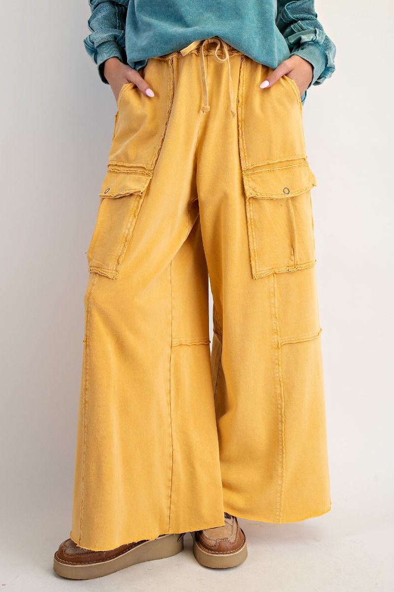 Mustard French Terry Pull On Cargo Pants by by Easel *PRECLAIM-- read description-- DECEMBER ARRIVAL