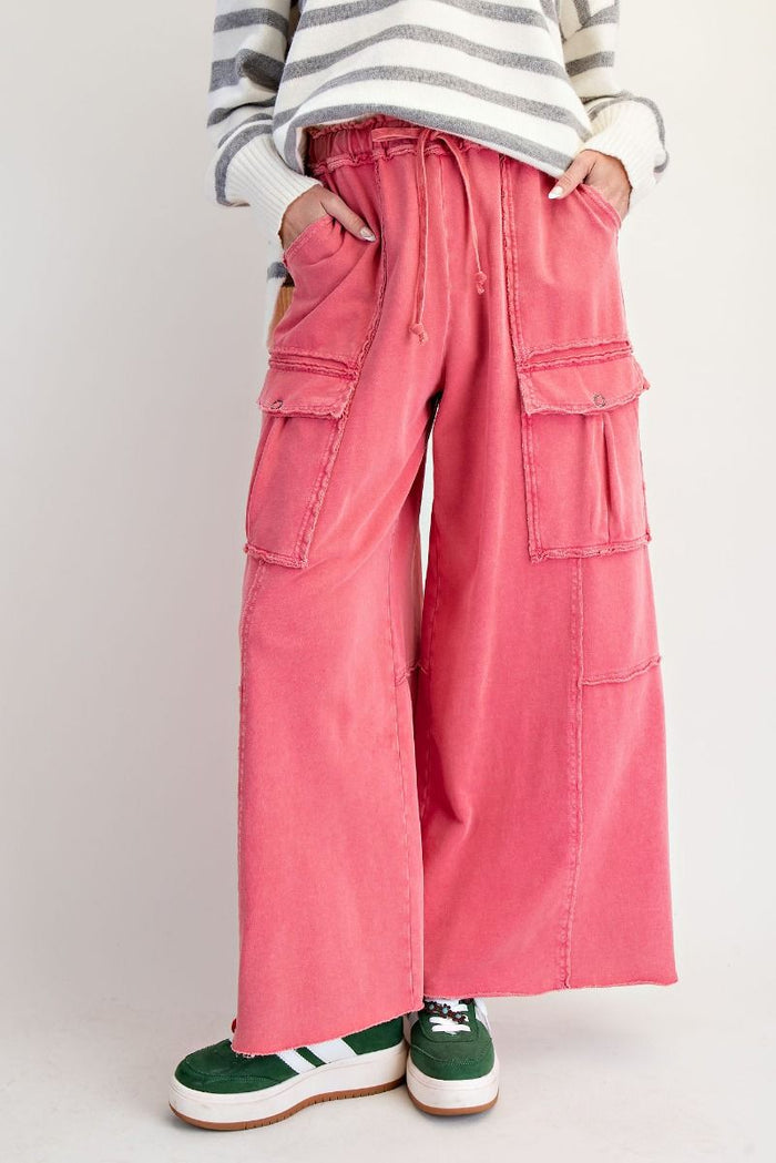 Raspberry French Terry Pull On Cargo Pants by by Easel *PRECLAIM-- read description-- DECEMBER ARRIVAL