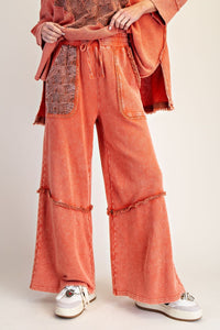 Burnt Orange Star Patch Mix Washed Terry Wide Leg Pants by Easel