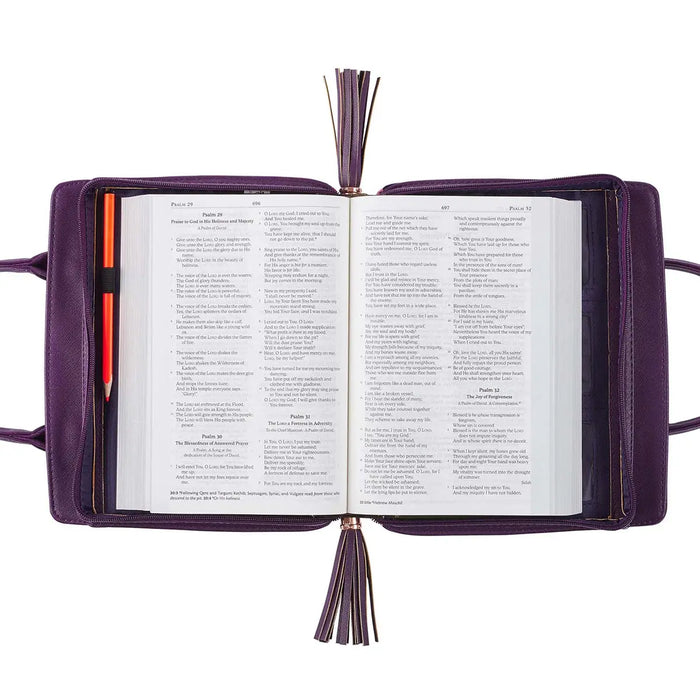 8950- Blessed Purple Floral Faux Leather Purse-Style Bible Cove [MEDIUM OR LARGE]