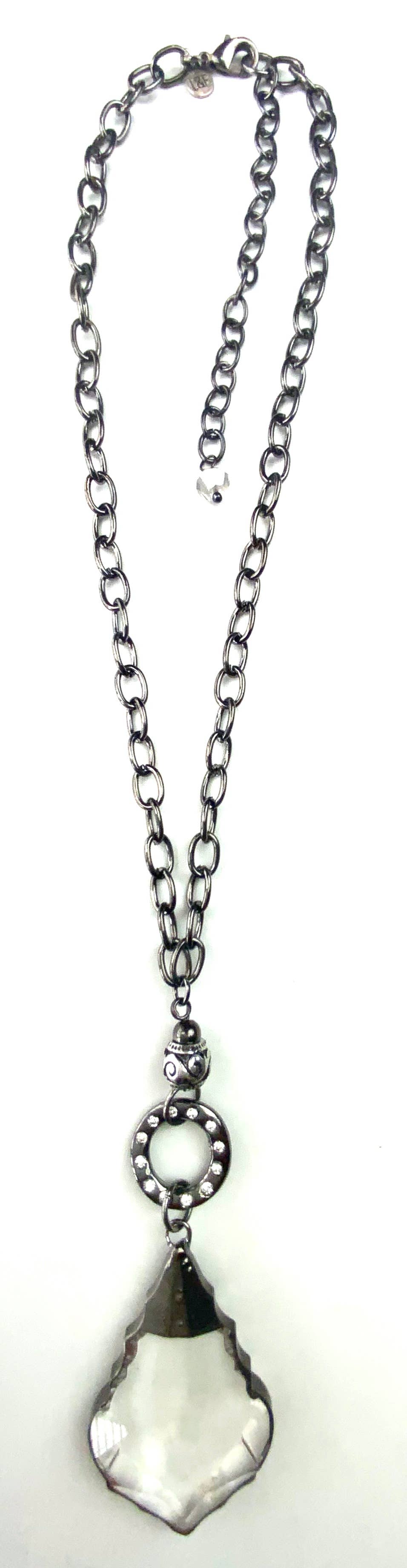 Chain w/ Edged Faceted Glass Pendant Necklace