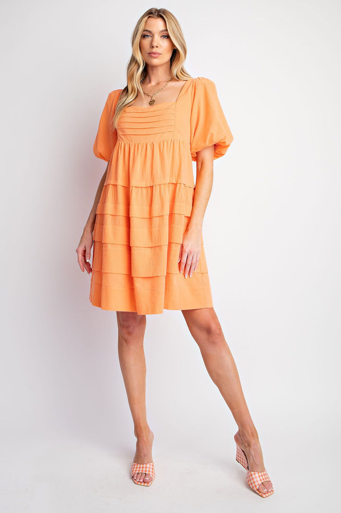 Tangerine Bubble Sleeve Tiered Dress by Easel