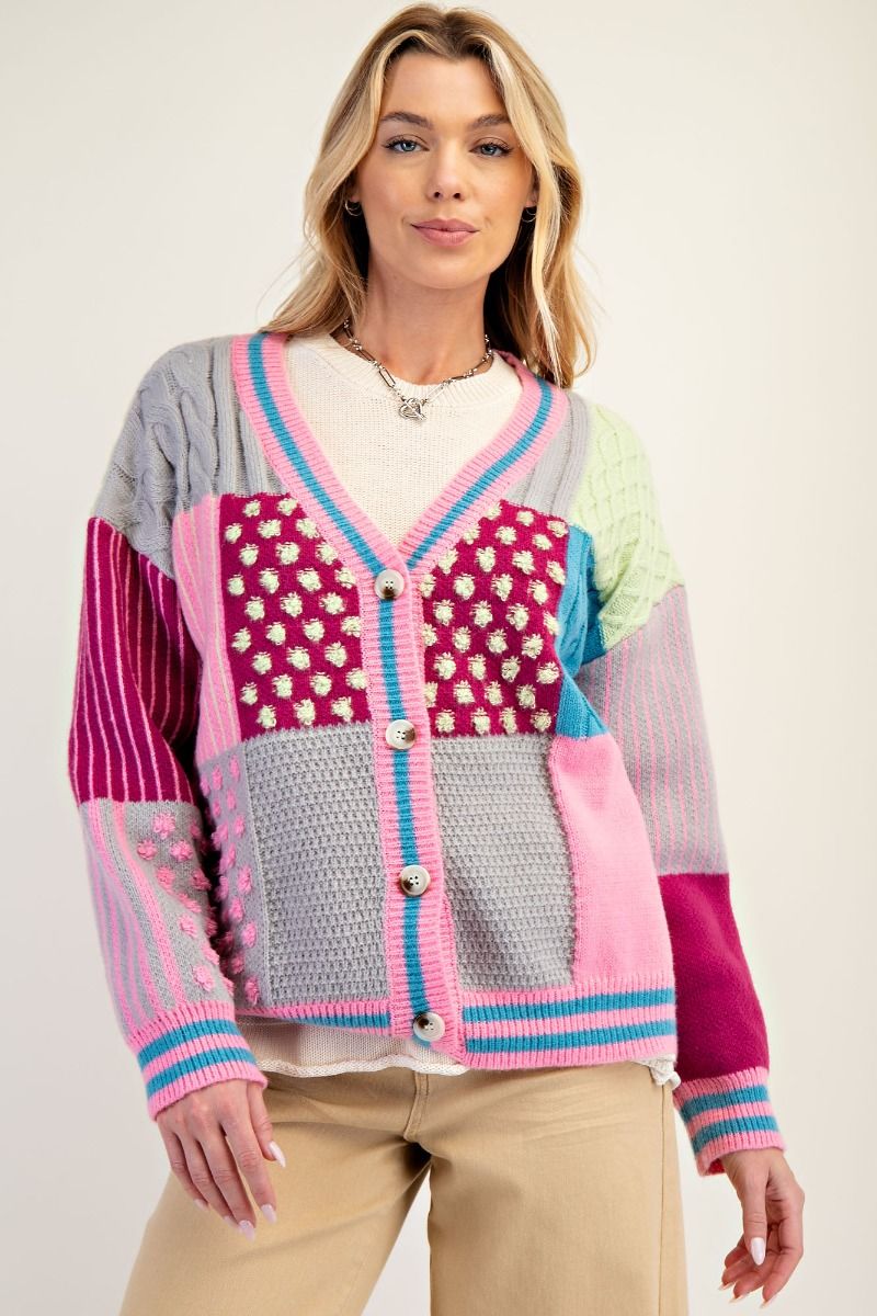 Color Blocked Patchwork Knit Cardigan by Easel