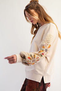 Quilted Washed Terry Floral Patch Pullover by Easel