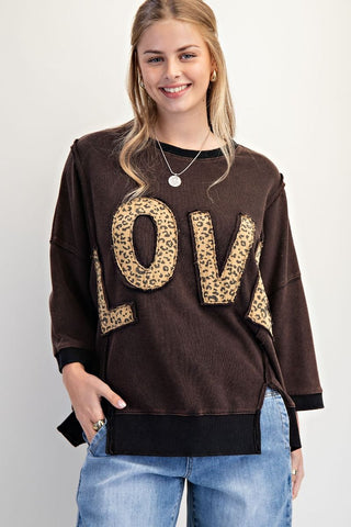 Black LOVE Leopard Patch Pullover by Easel