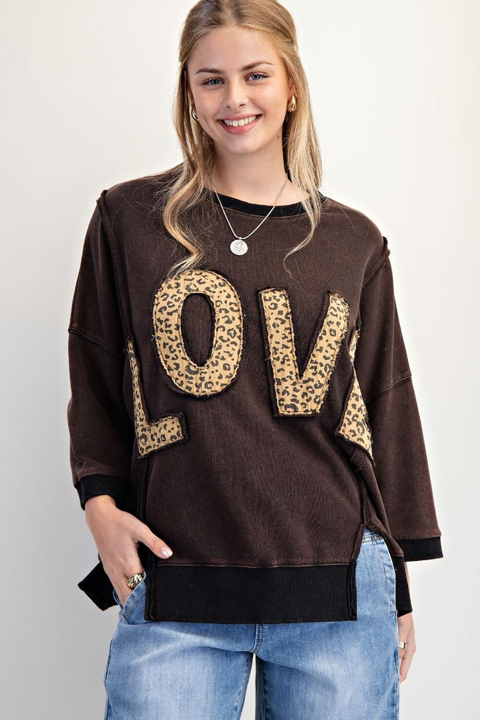 Black LOVE Leopard Patch Pullover by Easel