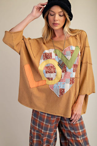 Camel Love Patch 3/4 Sleeve Top by Easel