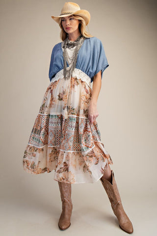Denim Mix Patchwork Kimono by Easel