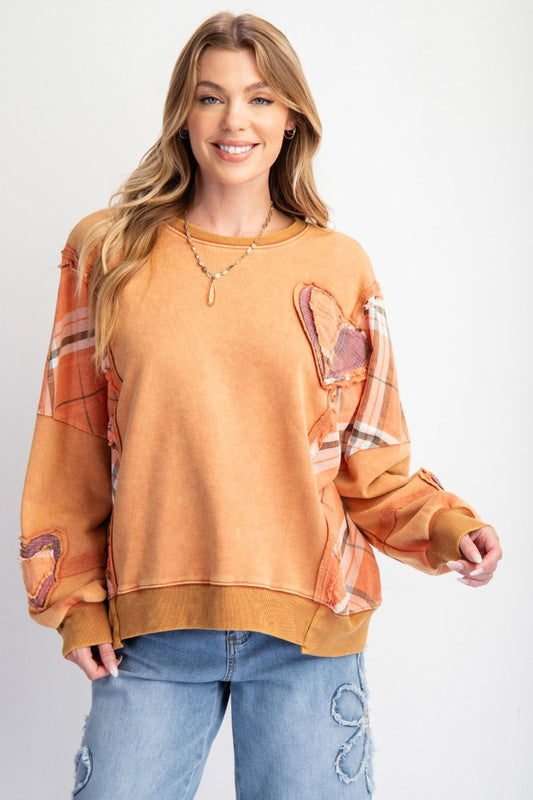 2783- Pumpkin Patchwork Heart French Terry Pullover