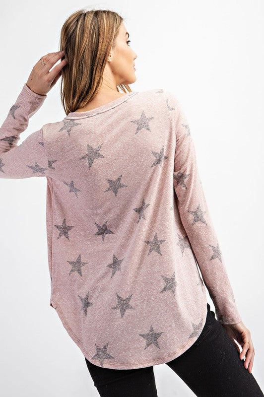 20520- Mauve & Brown Washed Star Long Sleeve Top