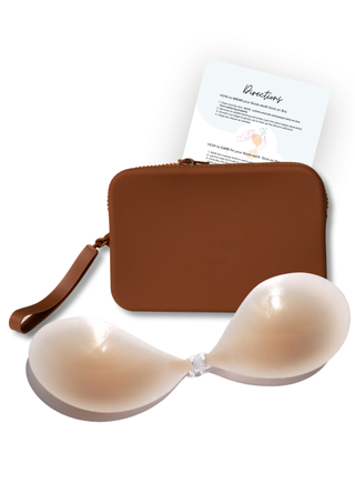 C CUP X1 Adhesive Stick-on Bra + x1 Silicone Travel Case: Dark Nude / C / Light Tint