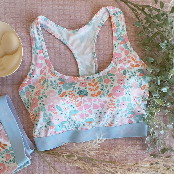 White and Pink Floral Print Arya Bralette by JadyK