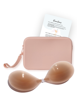 C CUP X1 Adhesive Stick-on Bra + x1 Silicone Travel Case: Dark Nude / C / Light Tint