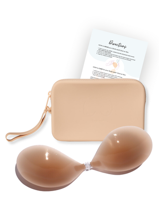 A CUP X1 Adhesive Stick-on Bra + x1 Silicone Travel Case: Dark Nude / A / Light Tint